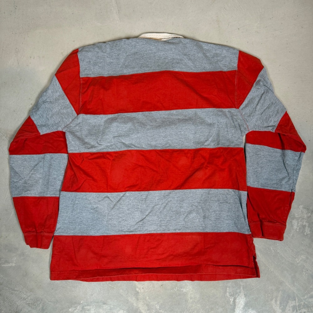 Faded Glory Mens Large Rugby Shirt Red Grey Striped Long Sleeve Cotton Polo L - Picture 3 of 4